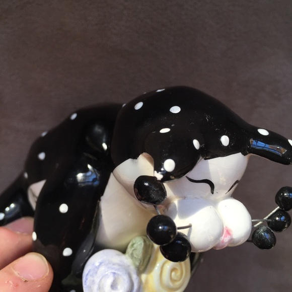 2001 Amy Lacombe Ceramic Black Polka Dot Tuxedo Cat Collectible Figurine - Picture 10 of 16